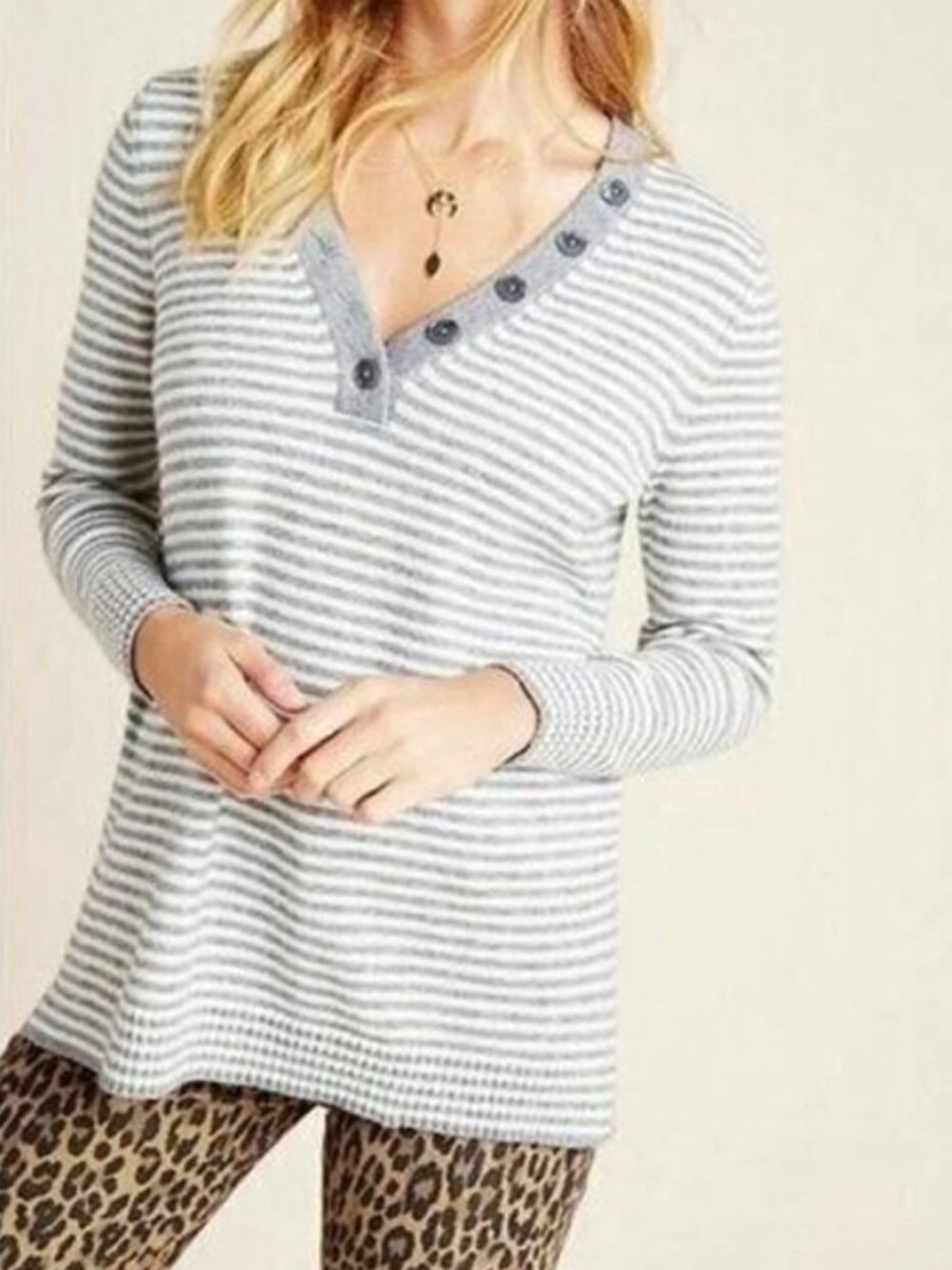 Anthropologie Serena Striped Sweater - Grey/White striped, XS